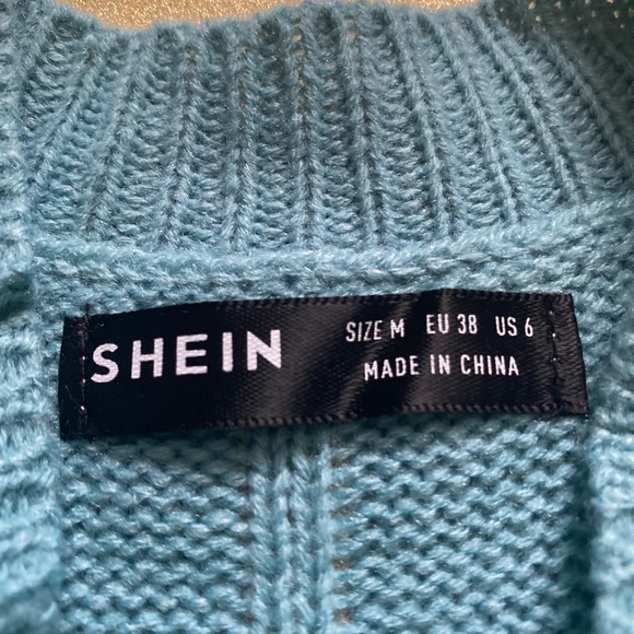 Blue Open-Shoulder Knit Cropped Sweater - Picture 5 of 5